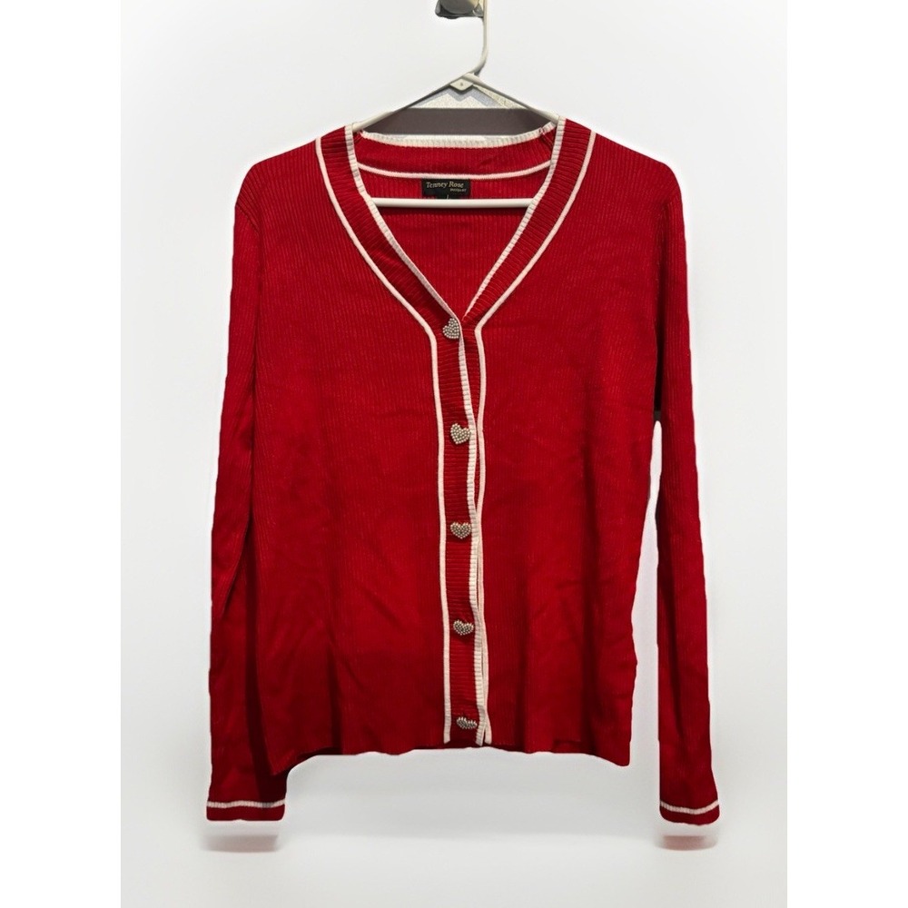 Red & White Valentines Day Cardigan Sweater. Large. By Tenney Rose. Cute.